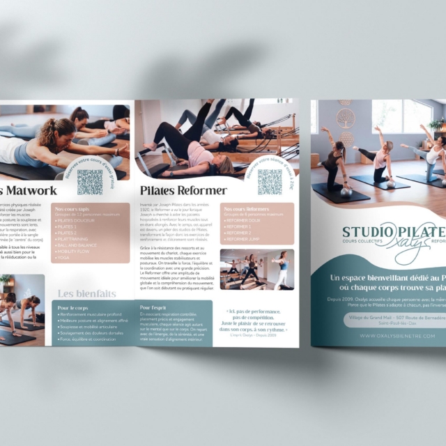 Dépliant 2 volets Oxalys recto — studio Pilates Saint-Paul-lès-Dax