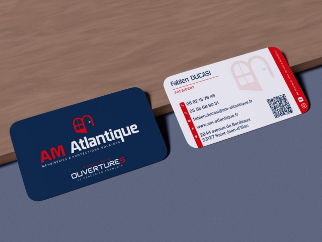 Cartes de visite recto verso d'AM Atlantique, menuisier en Gironde