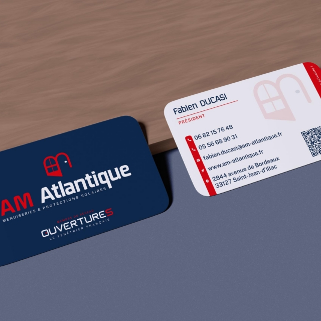 Cartes de visite recto verso d'AM Atlantique, menuisier en Gironde