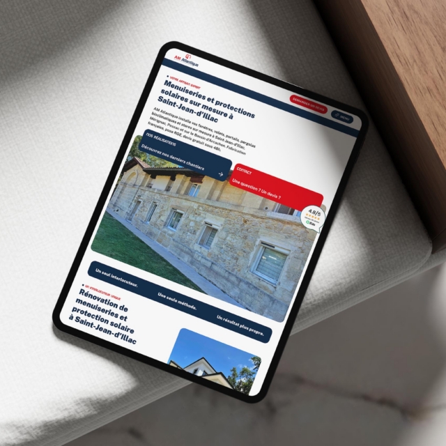 Site AM Atlantique, menuisier à Saint-Jean-d'Illac, affiché sur tablette