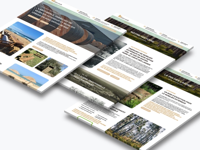 Page d'accueil du nouveau site Labat-Merle présentant le mobilier extérieur en bois des Landes